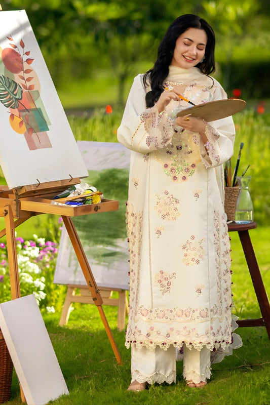 Rang Rasiya - 3PC Unstitched Lawn Embroidered Shirt with Cotton Net Dupatta and Trouser
