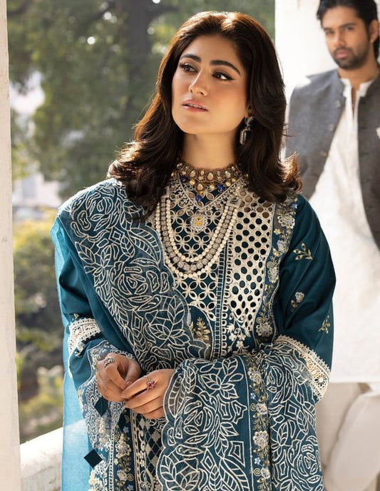 Mahnur 3PC Unstitched Luxury Lawn Chikenkari Heavy Embroidered Suit