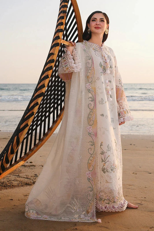 Qalamkar - 3PC Unstitched Lawn Embroidered Shirt with Khaddi Net Embroidered Dupatta and Trouser
