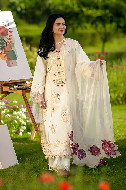 Rang Rasiya - 3PC Unstitched Lawn Embroidered Shirt with Cotton Net Dupatta and Trouser