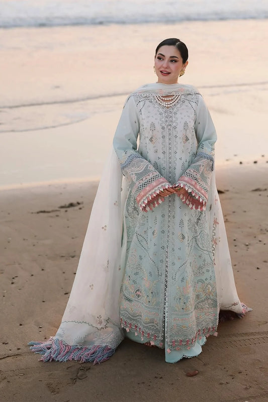 Qalamkar - 3PC Unstitched Lawn Embroidered Shirt with Embroidered Khaddi Net Dupatta and Trouser