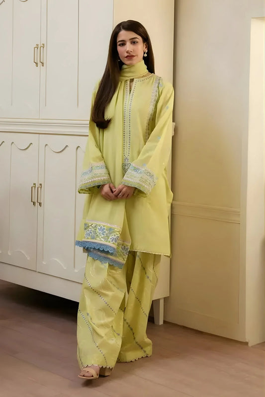Zara Shah Jahan - 3PC Lawn Embroidered Shirt with Embroidered Khaddi Net Dupatta