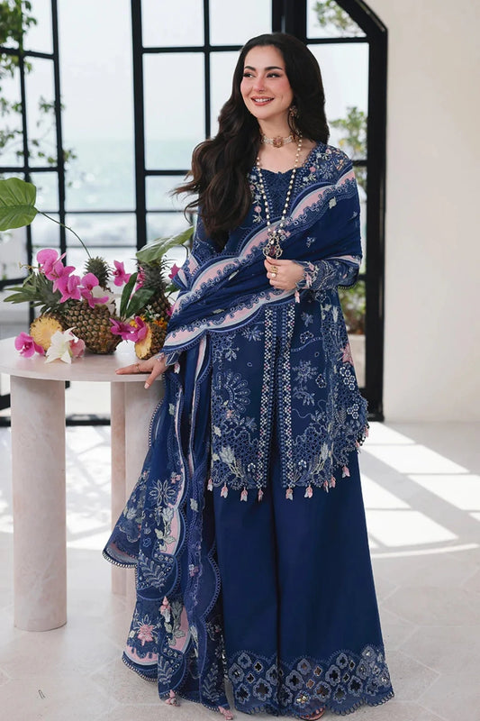 Qalamkar - 3PC Unstitched Lawn Embroidered Shirt with Embroidered Khaddi Net Dupatta and Trouser - RF1478