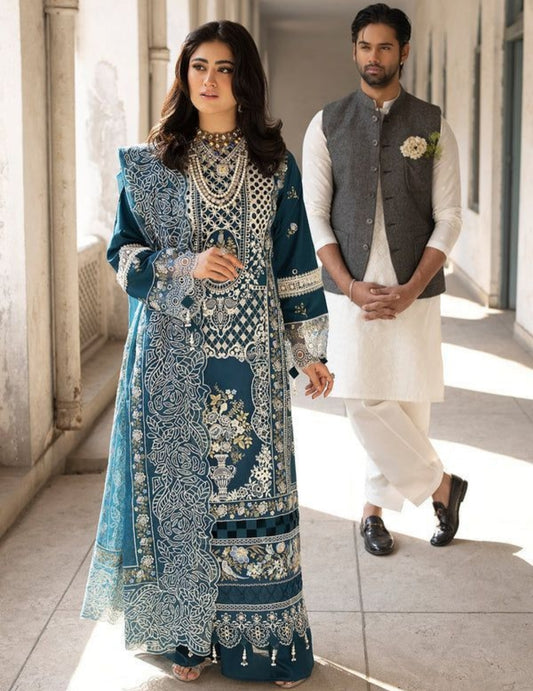 Mahnur 3PC Unstitched Luxury Lawn Chikenkari Heavy Embroidered Suit