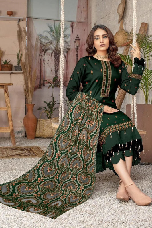 Bareeze 1672 A Unstitched Luxury Dhanak Heavy Embroidered 3PC Suit With Laser Cut Shawl