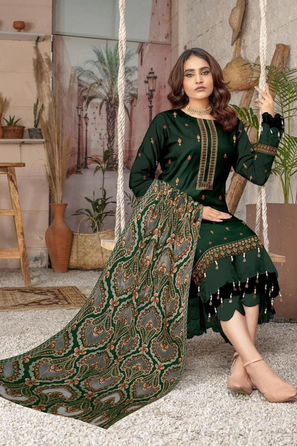 Bareeze 1672 A Unstitched Luxury Dhanak Heavy Embroidered 3PC Suit With Laser Cut Shawl