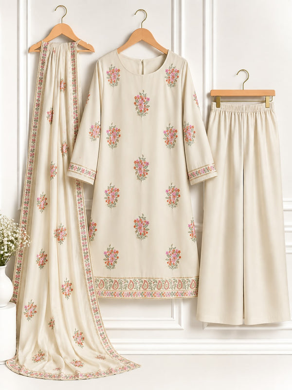 STITCHED  PREMIUM DHANAK HEAVY EMBROIDERED 3PC SUIT
